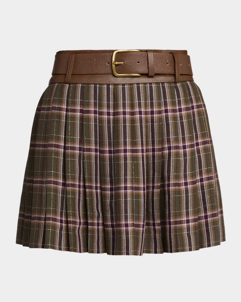 Derrick Pleated Plaid Belted Mini Skirt